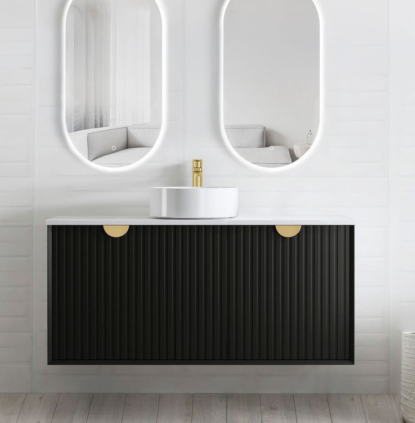 Otti Marlo Fluted Wall Hung Vanity | Matte Black