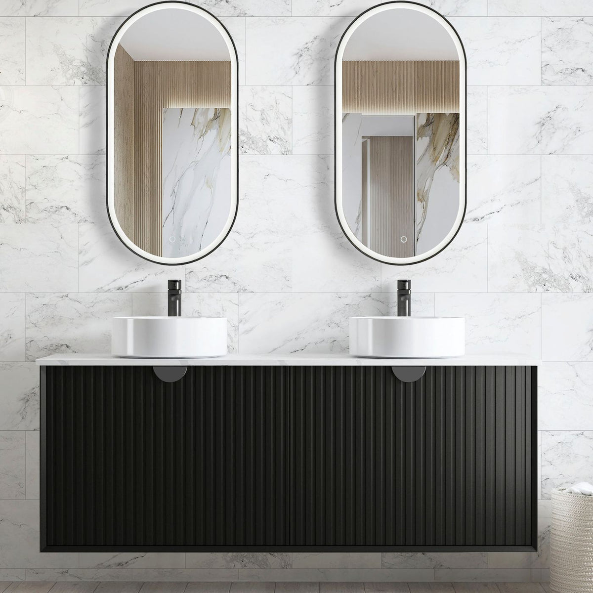 Otti Marlo Fluted Wall Hung Vanity | Matte Black
