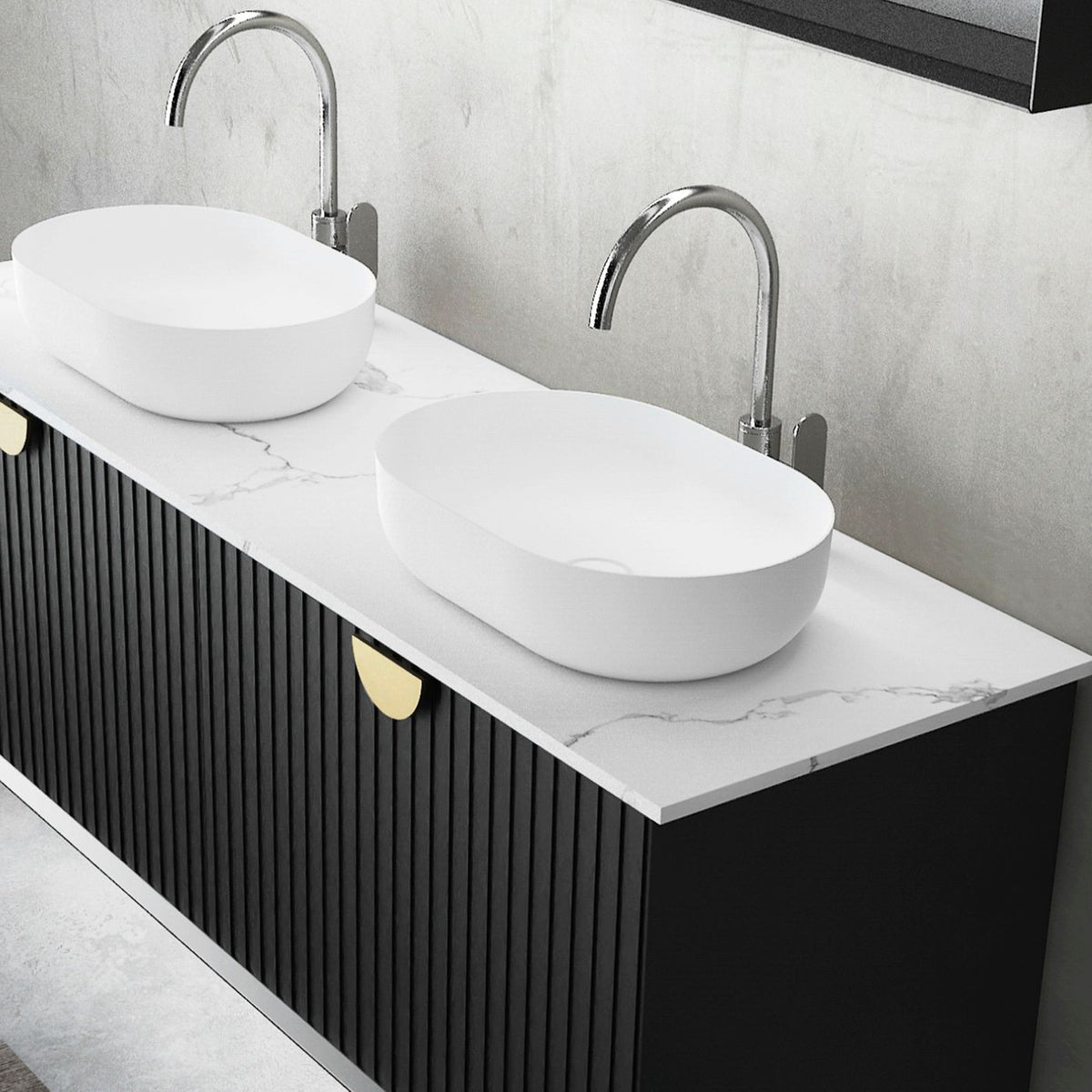 Otti Marlo Fluted Wall Hung Vanity | Matte Black