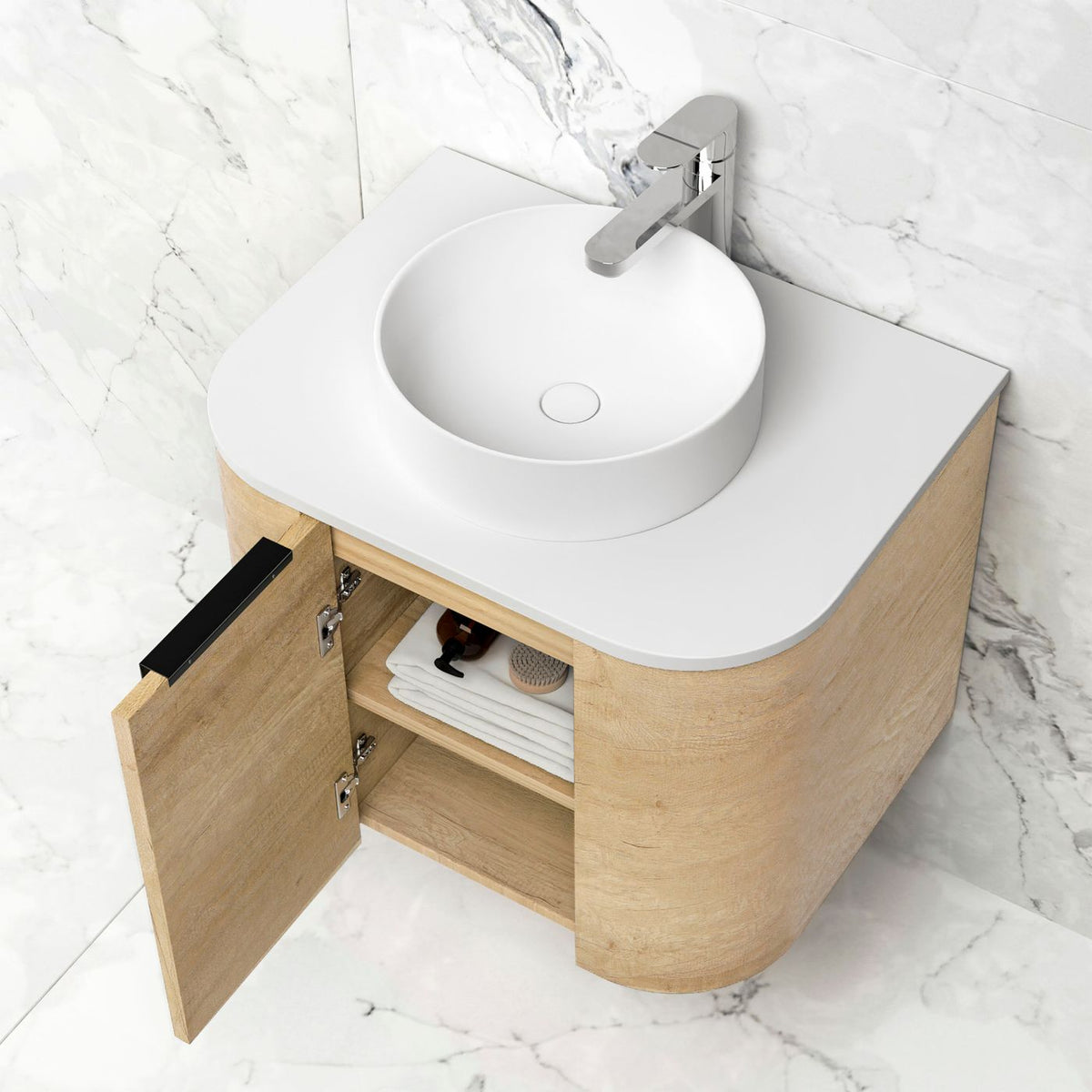 Otti Bondi Wall Hung Curve Vanity | Natural Oak & Black Oak