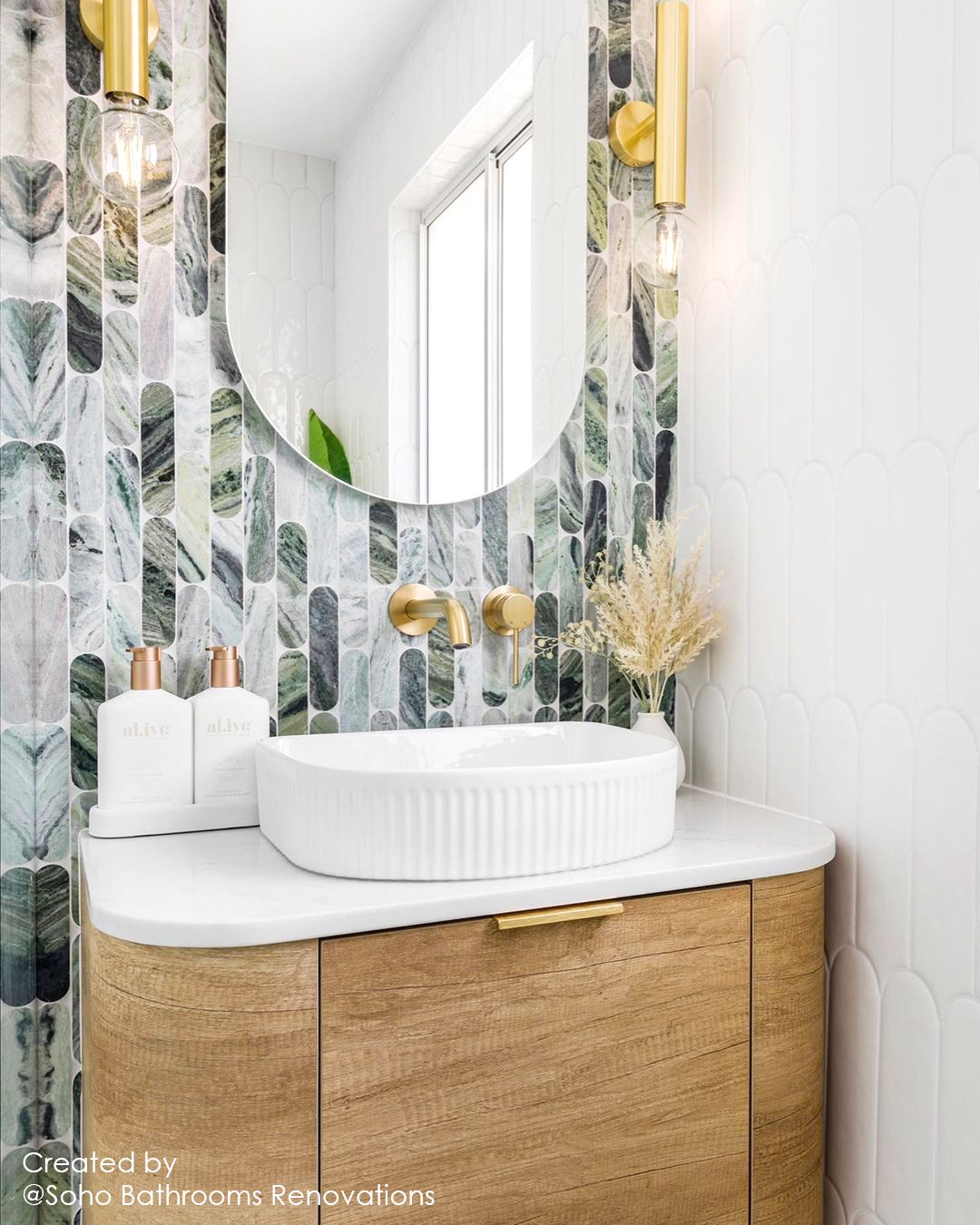 Otti Bondi Wall Hung Curve Vanity | Natural Oak & Black Oak