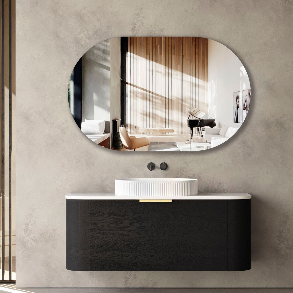 Otti Bondi Wall Hung Curve Vanity | Natural Oak & Black Oak