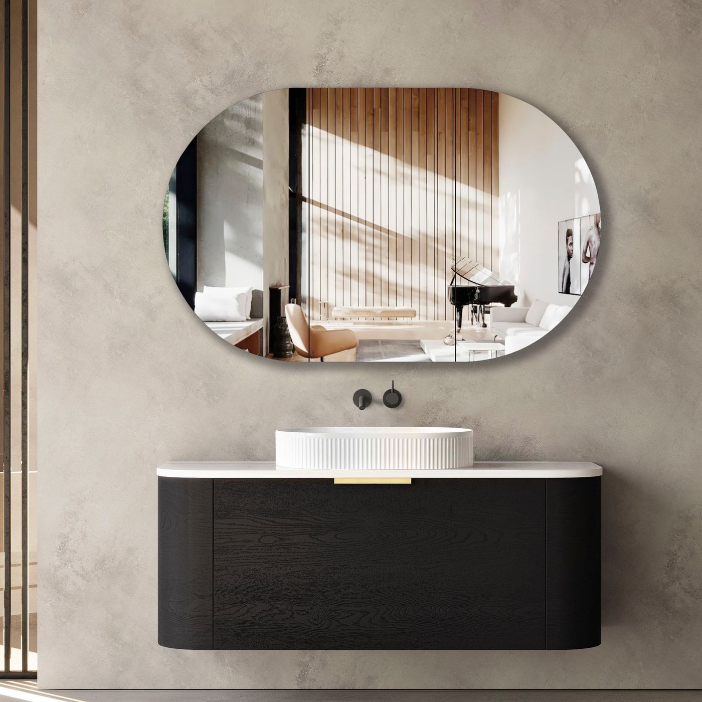 Otti Bondi Wall Hung Curve Vanity | Natural Oak & Black Oak