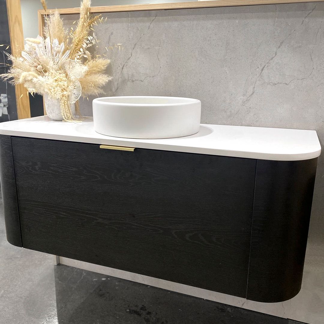 Otti Bondi Wall Hung Curve Vanity | Natural Oak & Black Oak