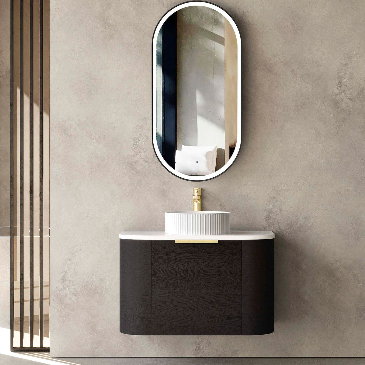 Otti Bondi Wall Hung Curve Vanity | Natural Oak & Black Oak