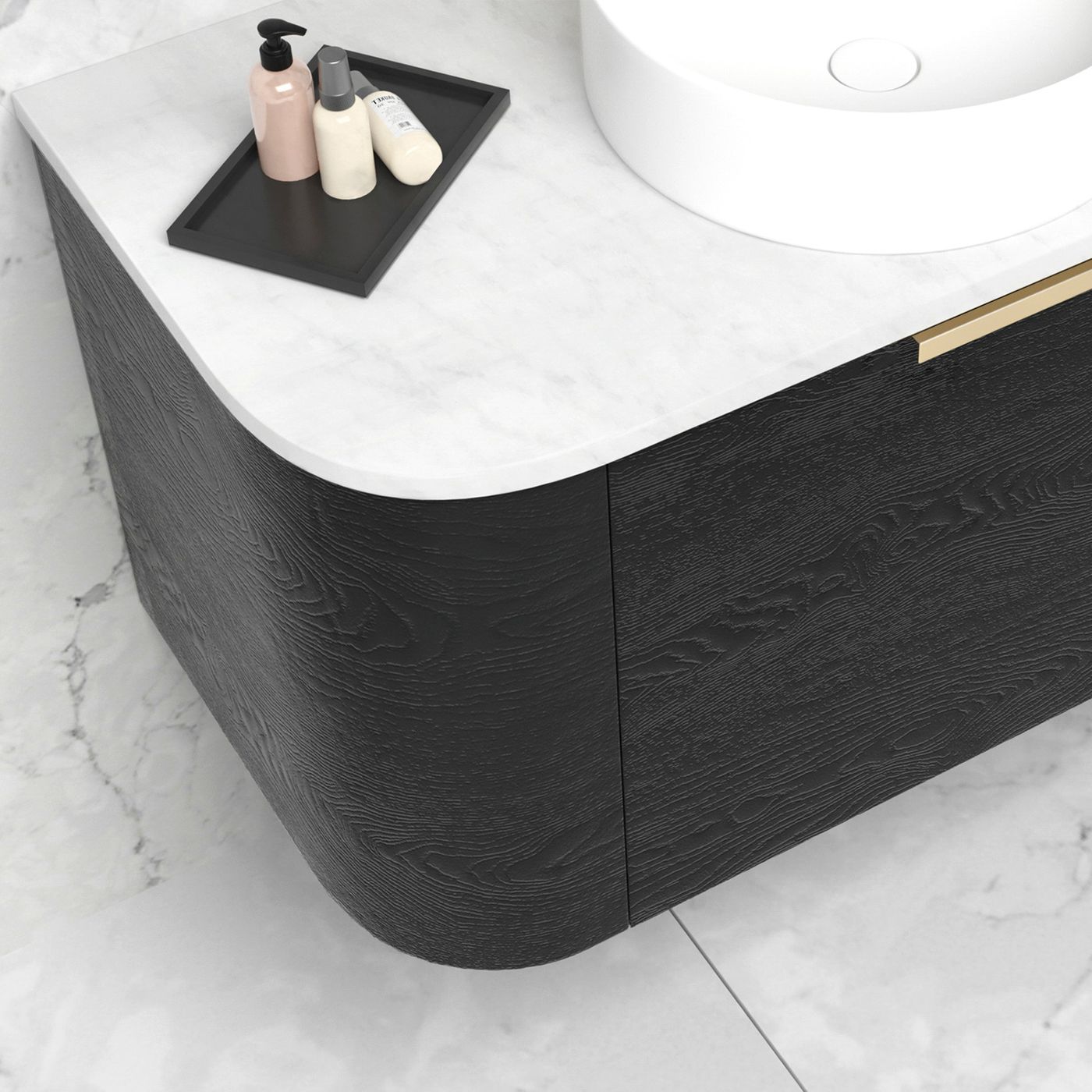 Otti Bondi Wall Hung Curve Vanity | Natural Oak & Black Oak
