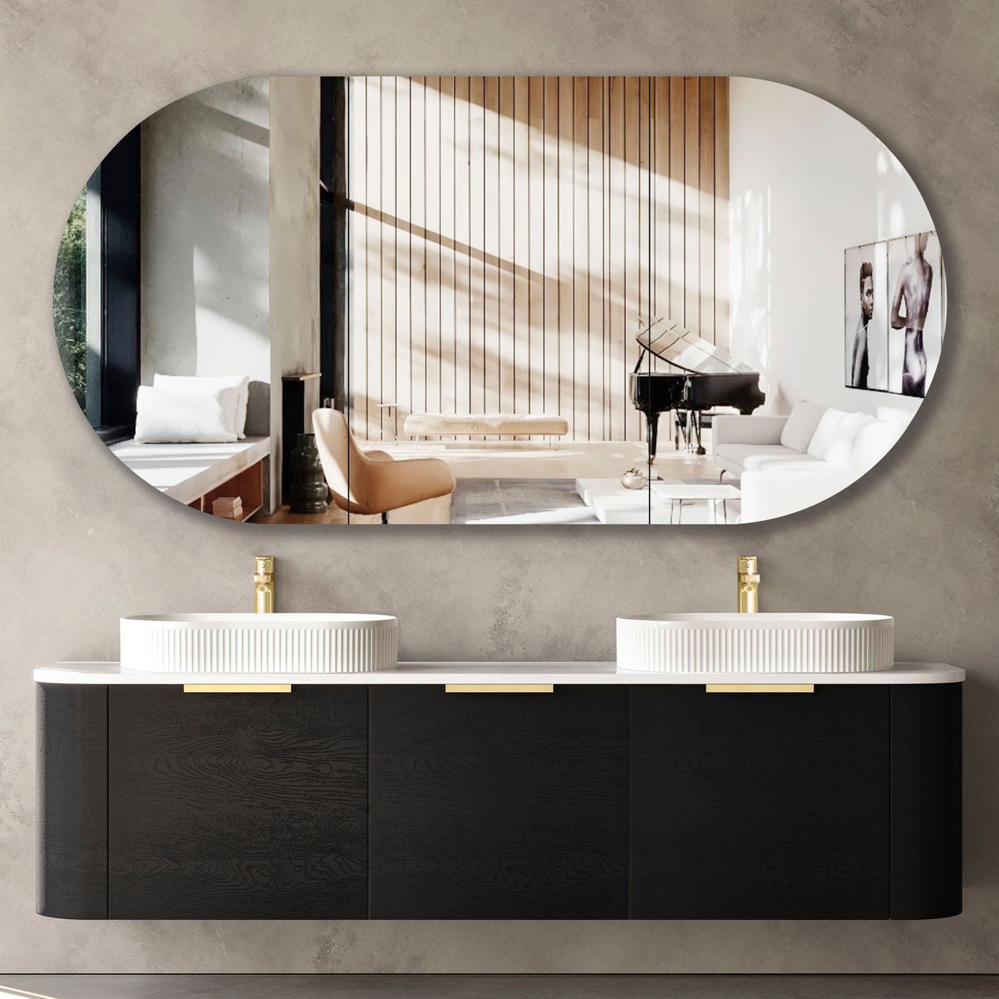 Otti Bondi Wall Hung Curve Vanity | Natural Oak & Black Oak