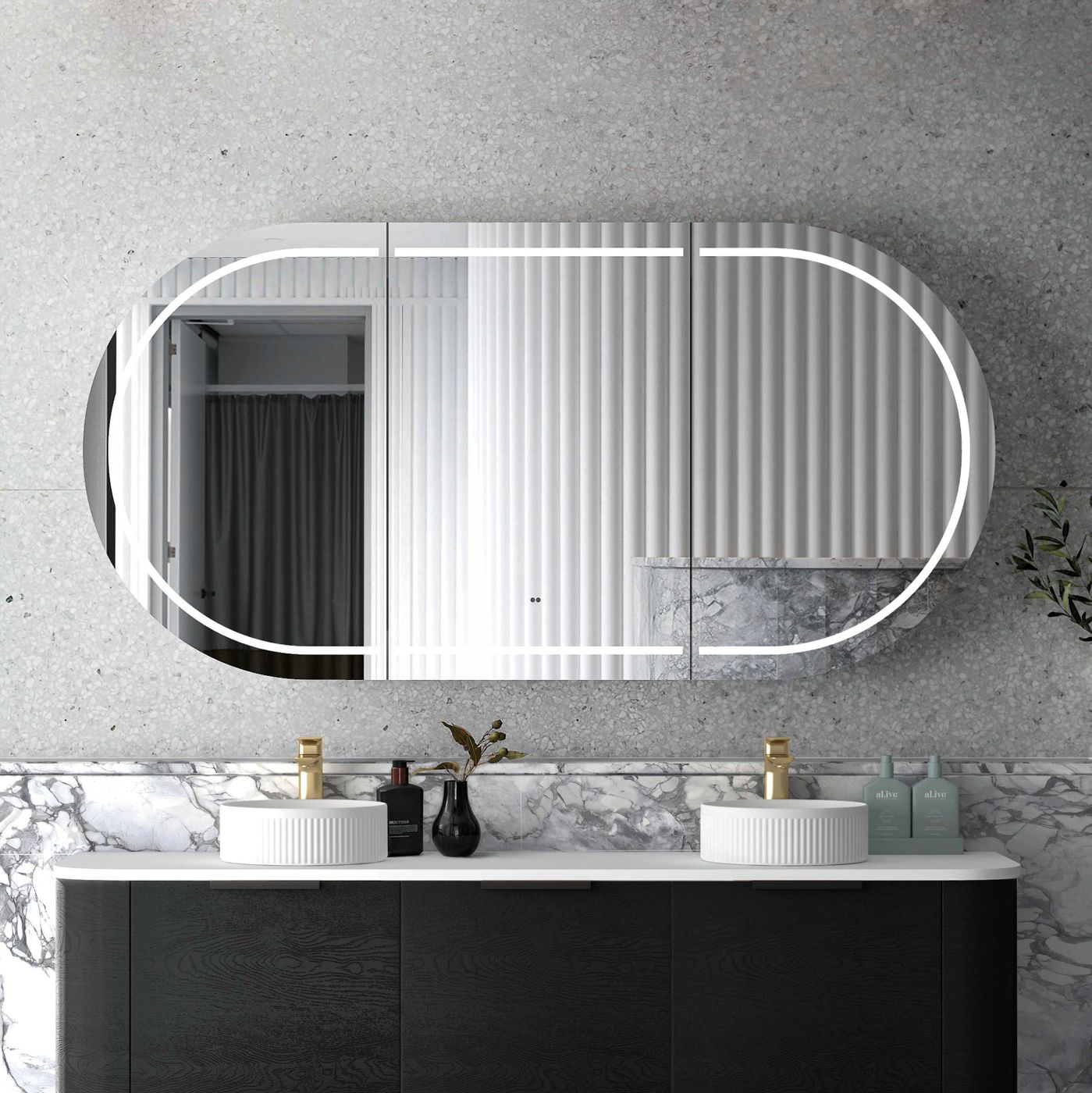 Otti Bondi Wall Hung Curve Vanity | Natural Oak & Black Oak