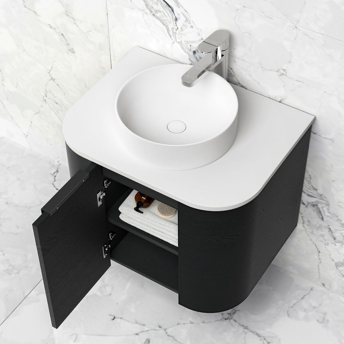 Otti Bondi Wall Hung Curve Vanity | Natural Oak & Black Oak