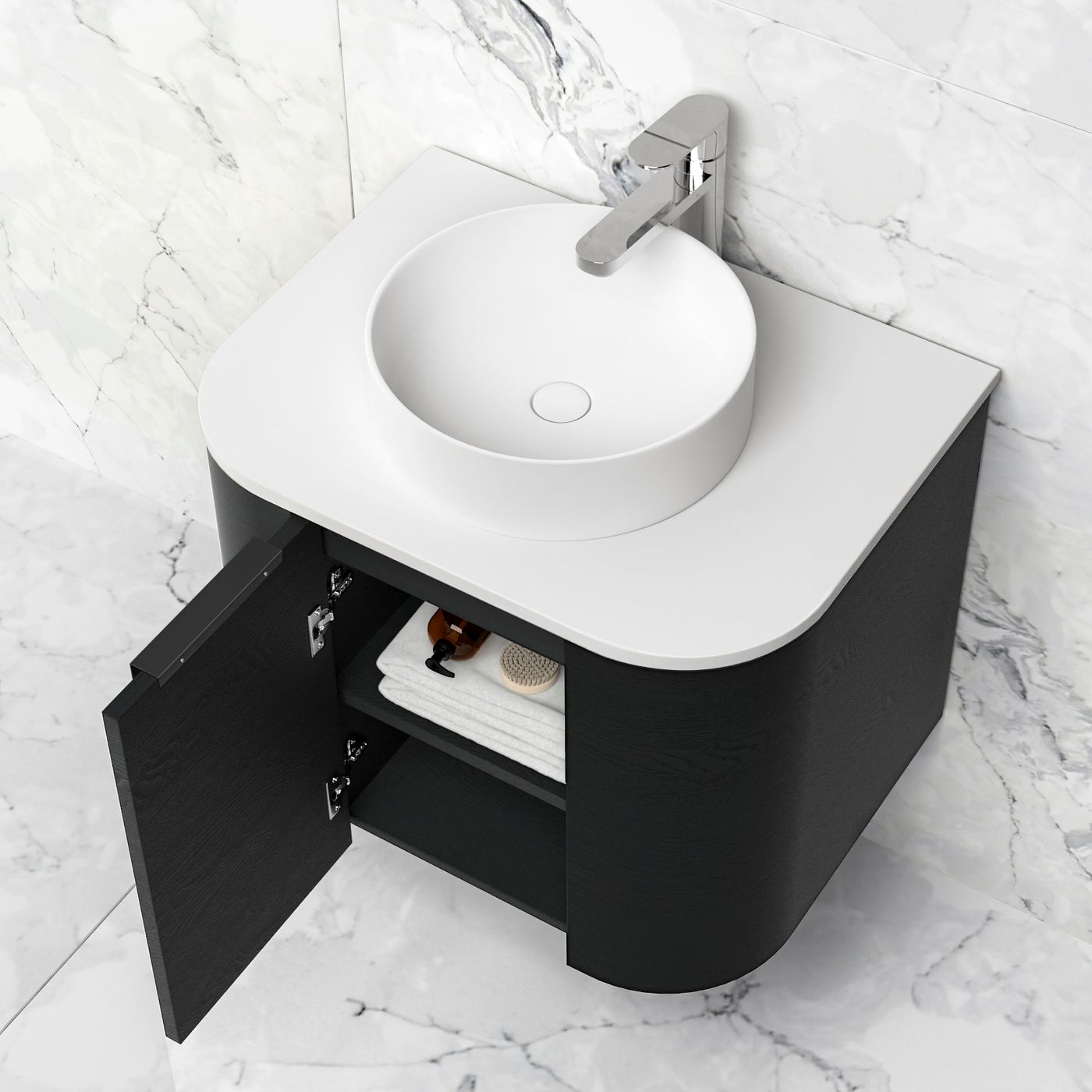 Otti Bondi Wall Hung Curve Vanity | Natural Oak & Black Oak