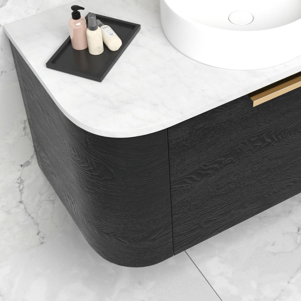 Otti Bondi Wall Hung Curve Vanity | Natural Oak & Black Oak