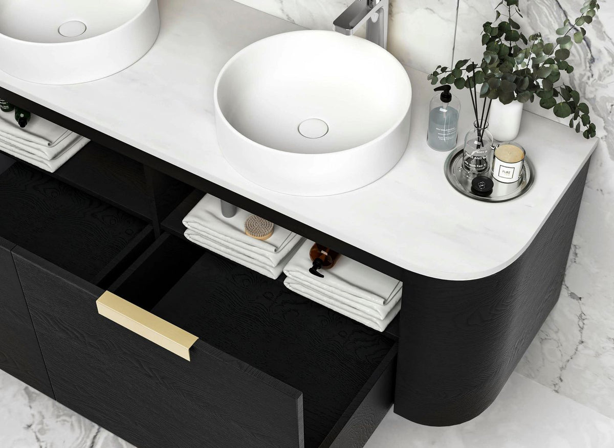 Otti Bondi Wall Hung Curve Vanity | Natural Oak & Black Oak