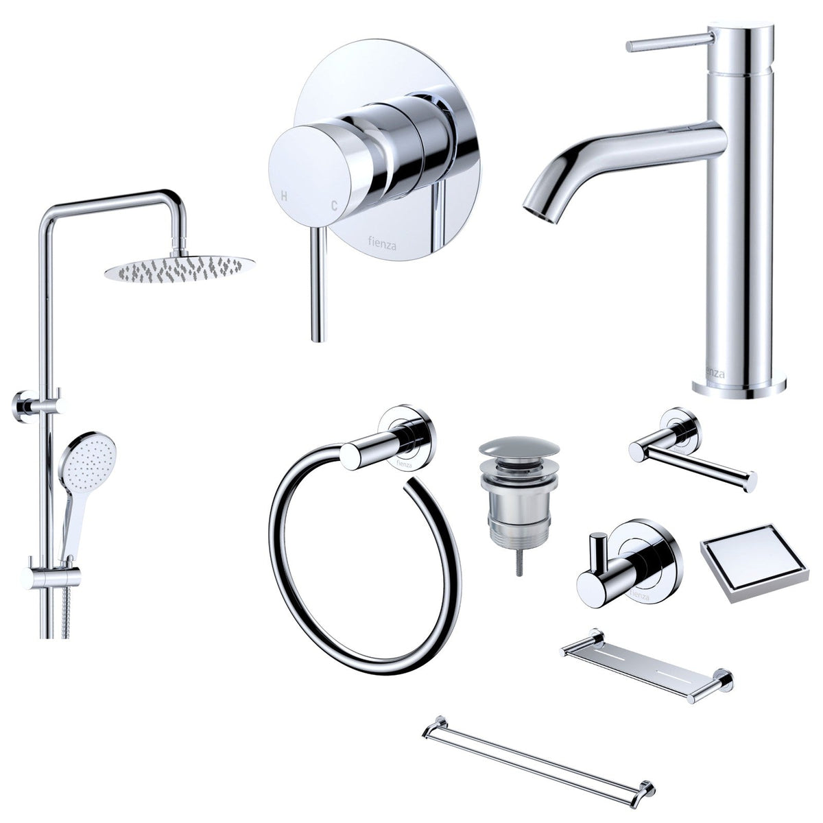 Fienza Kaya 10-Piece Bathroom Package - Chrome: every piece in the package