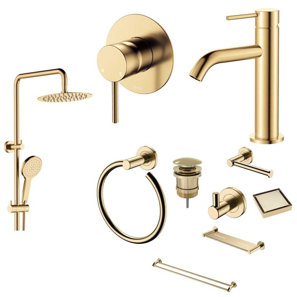 Fienza Kaya 10-Piece Bathroom Package - Urban Brass: every piece in the package