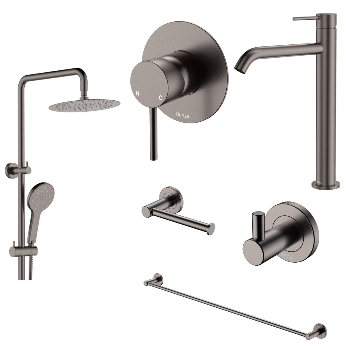 Fienza Kaya 6-Piece Bathroom Package - Gun Metal: every piece in the package