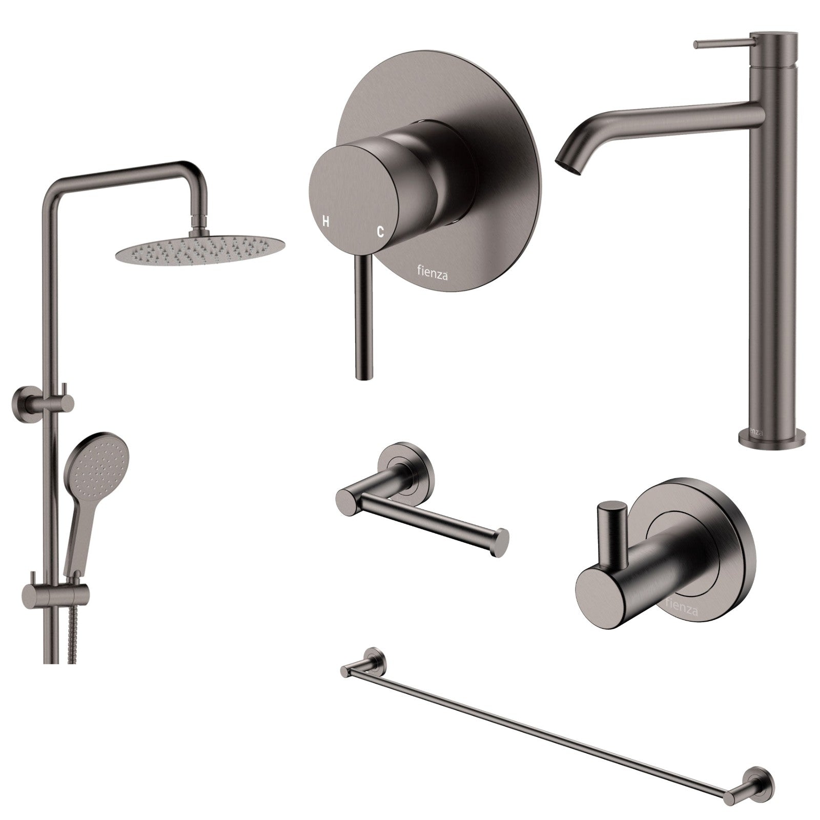 Fienza Kaya 6-Piece Bathroom Package - Gun Metal: every piece in the package