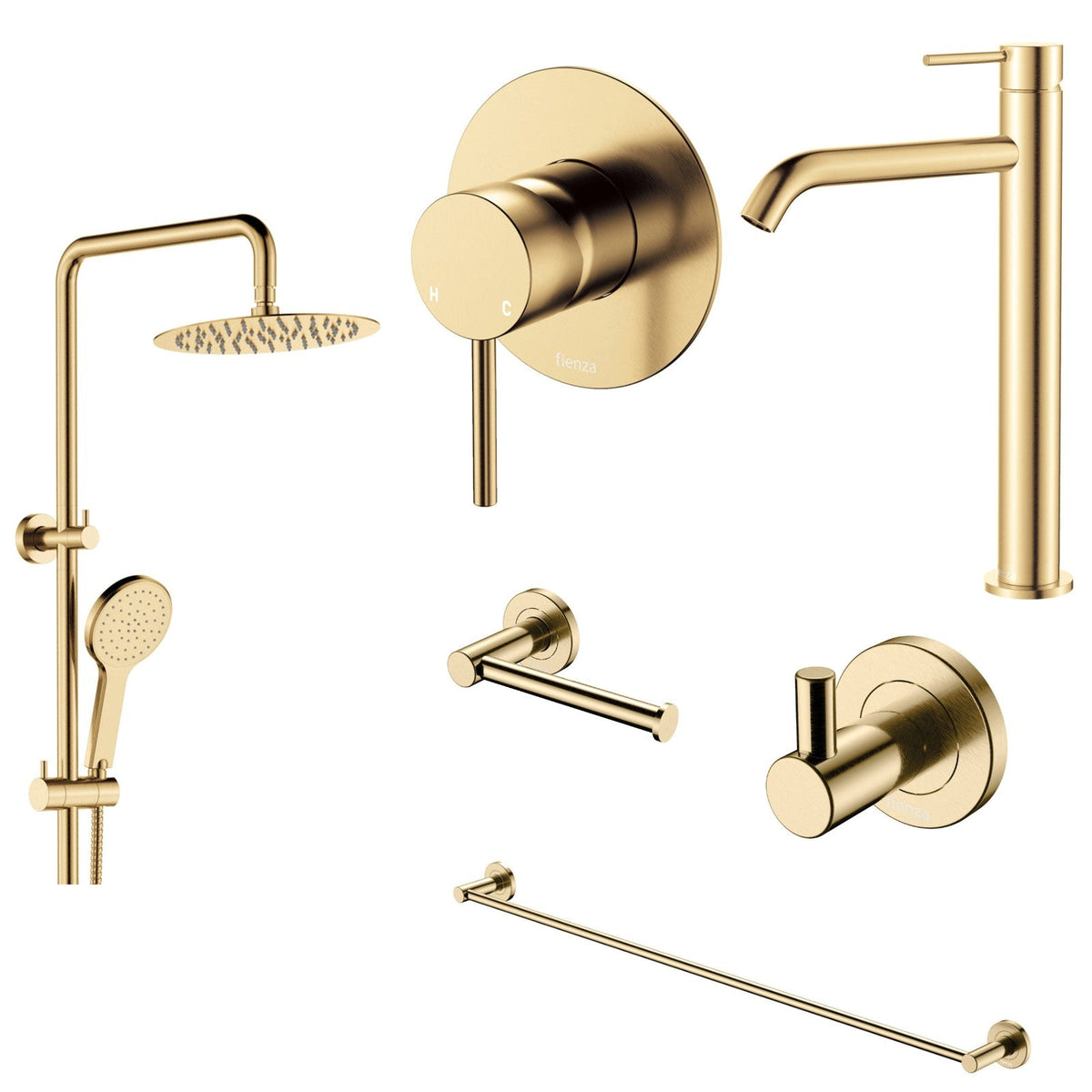 Fienza Kaya 6-Piece Bathroom Package - Urban Brass: every piece in the package