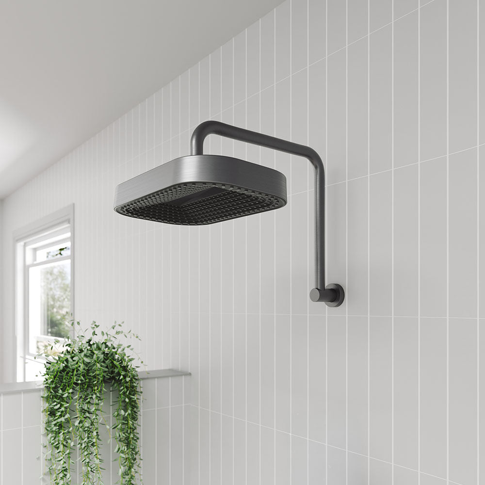 Fienza Kuro Gooseneck Shower Arm Set, Soft Square Head, Gun Metal