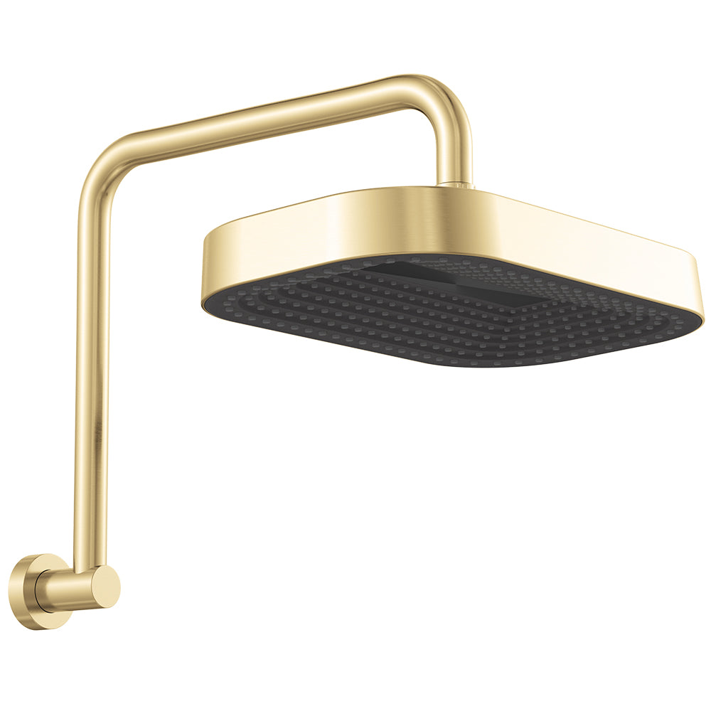 Fienza Kuro Gooseneck Shower Arm Set, Soft Square Head, Urban Brass