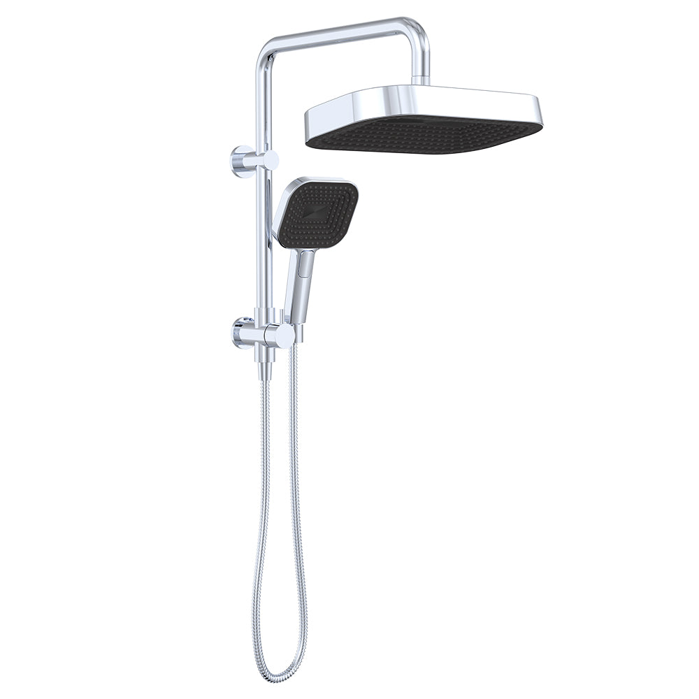 Fienza Kuro Twin Half-Rail Shower, Soft Square Head, Chrome
