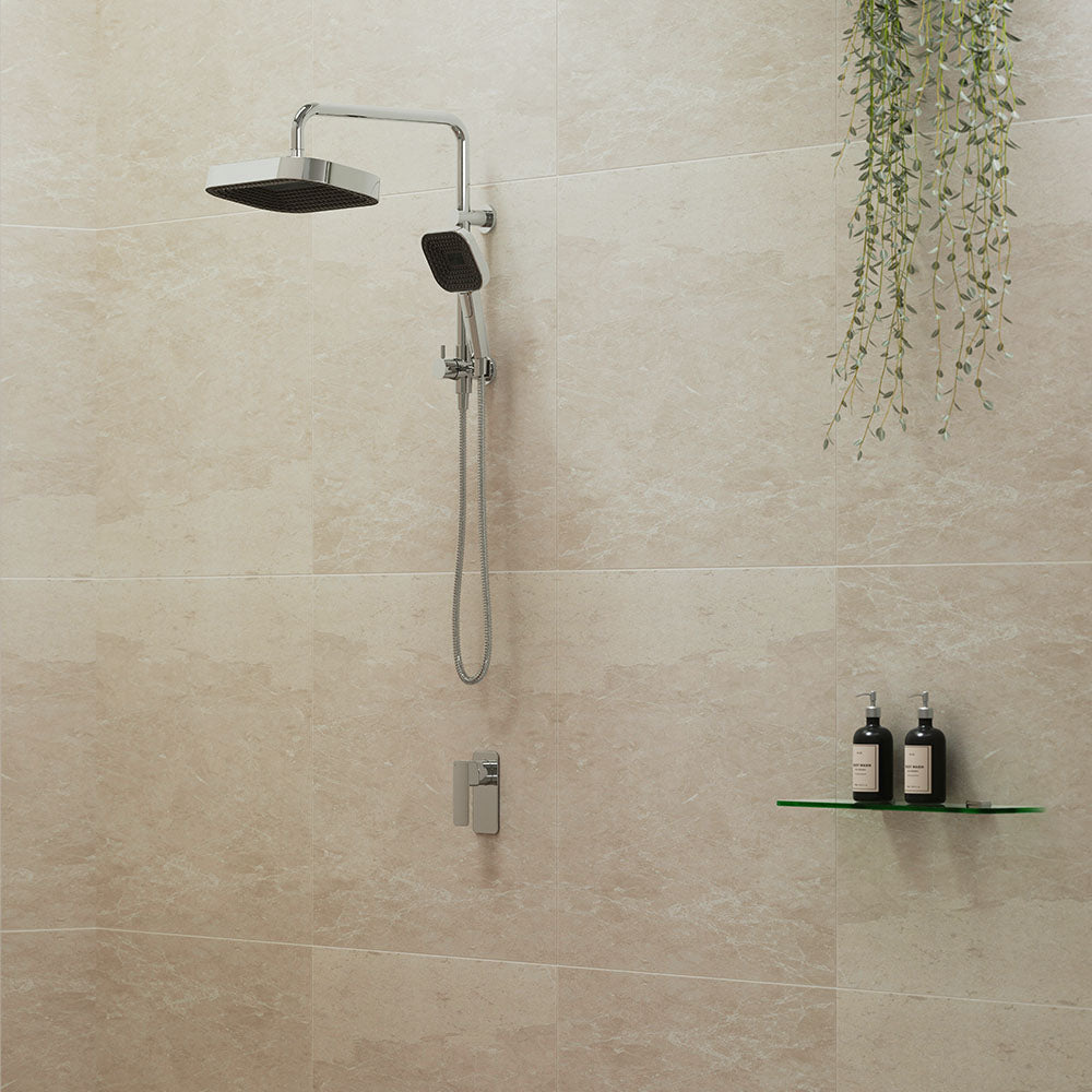 Fienza Kuro Twin Half-Rail Shower, Soft Square Head, Chrome