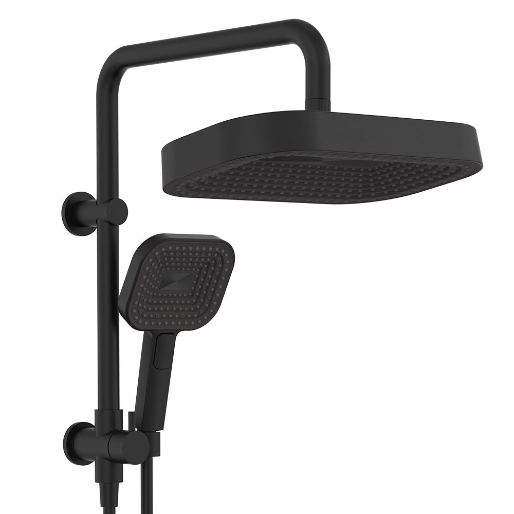 Fienza Kuro Twin Half-Rail Shower, Soft Square Head, Matte Black