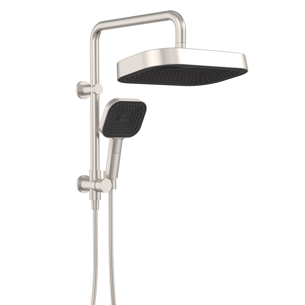 Fienza Kuro Twin Half-Rail Shower, Soft Square Head, Brushed Nickel