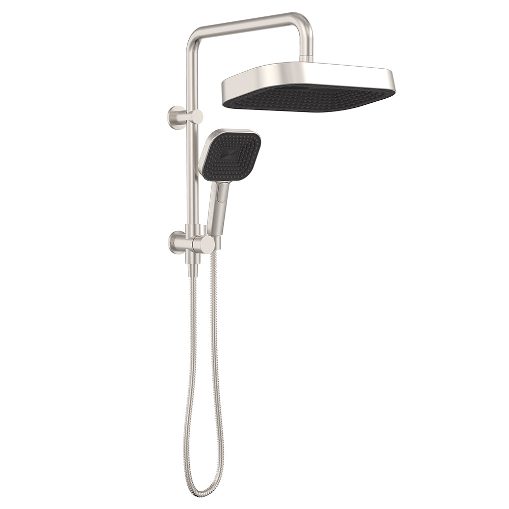 Fienza Kuro Twin Half-Rail Shower, Soft Square Head, Brushed Nickel