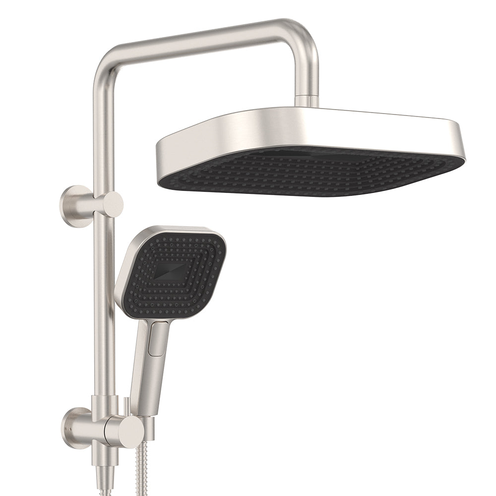 Fienza Kuro Twin Half-Rail Shower, Soft Square Head, Brushed Nickel