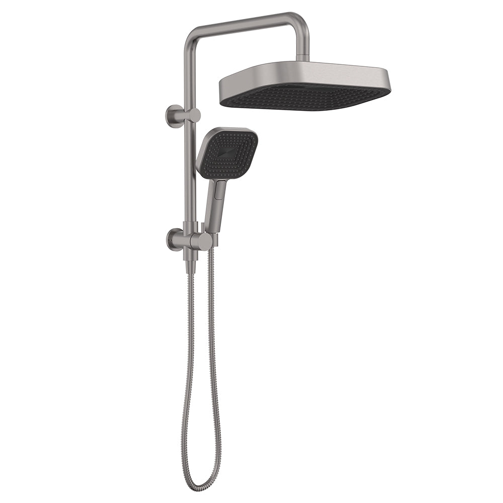 Fienza Kuro Twin Half-Rail Shower, Soft Square Head, Gun Metal