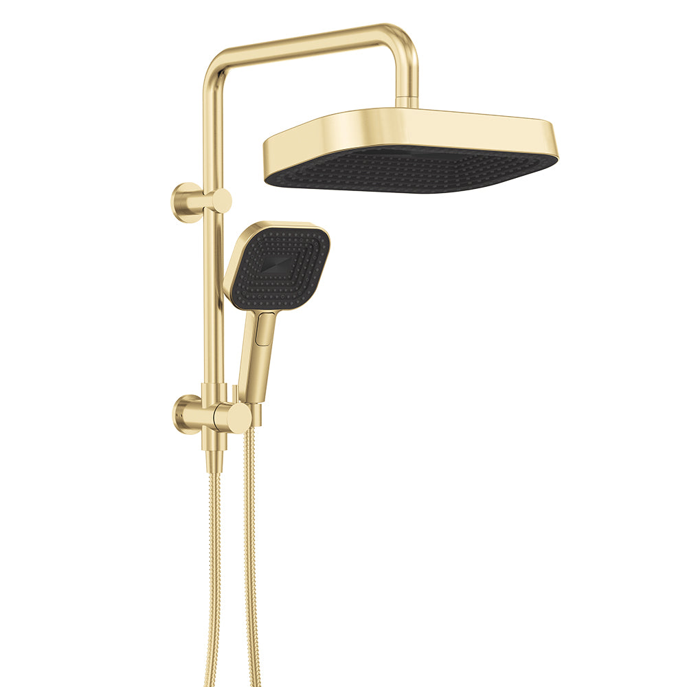 Fienza Kuro Twin Half-Rail Shower, Soft Square Head, Urban Brass