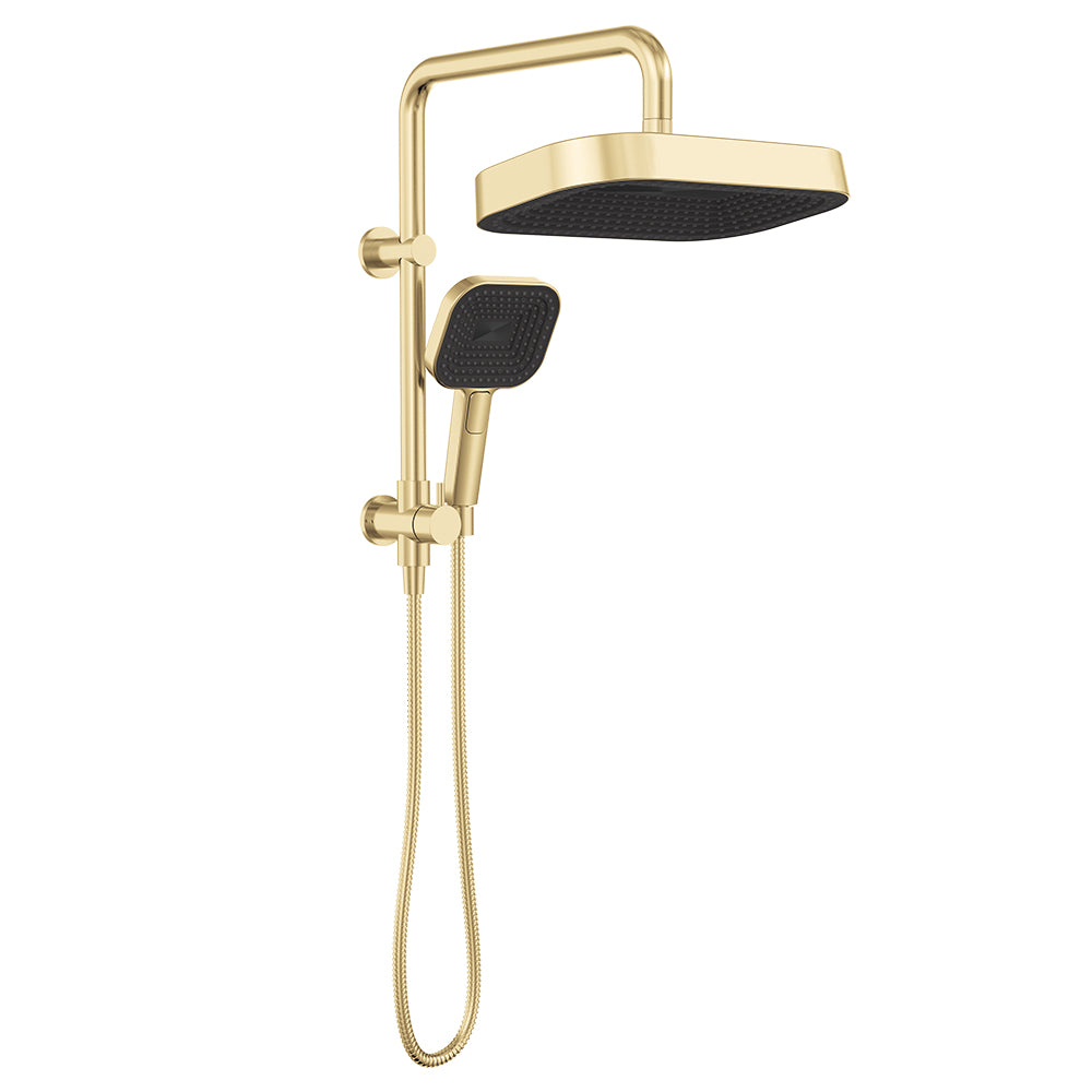 Fienza Kuro Twin Half-Rail Shower, Soft Square Head, Urban Brass
