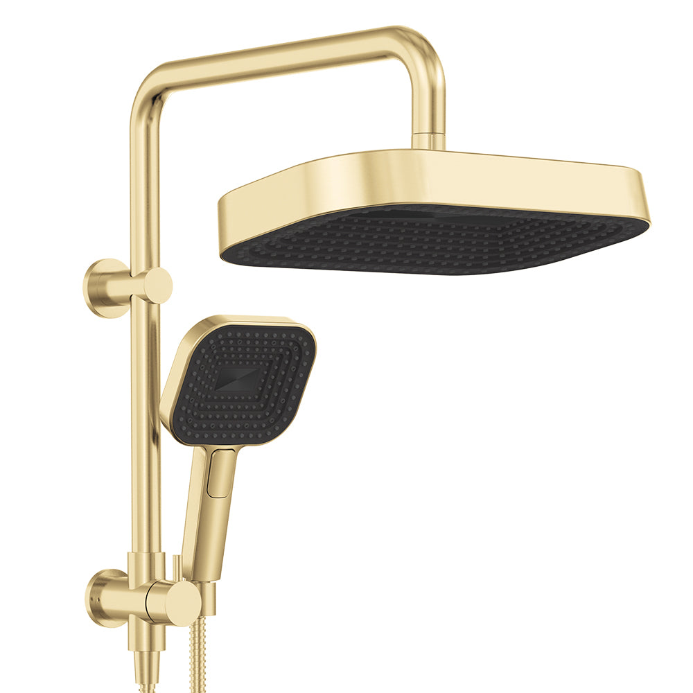 Fienza Kuro Twin Half-Rail Shower, Soft Square Head, Urban Brass