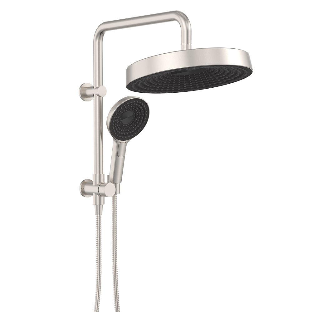 Fienza Kuro Twin Half-Rail Shower, Round Head, Brushed Nickel