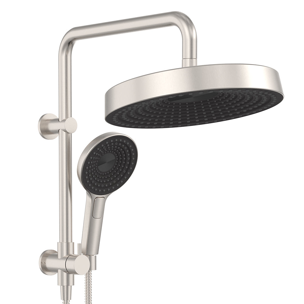 Fienza Kuro Twin Half-Rail Shower, Round Head, Brushed Nickel