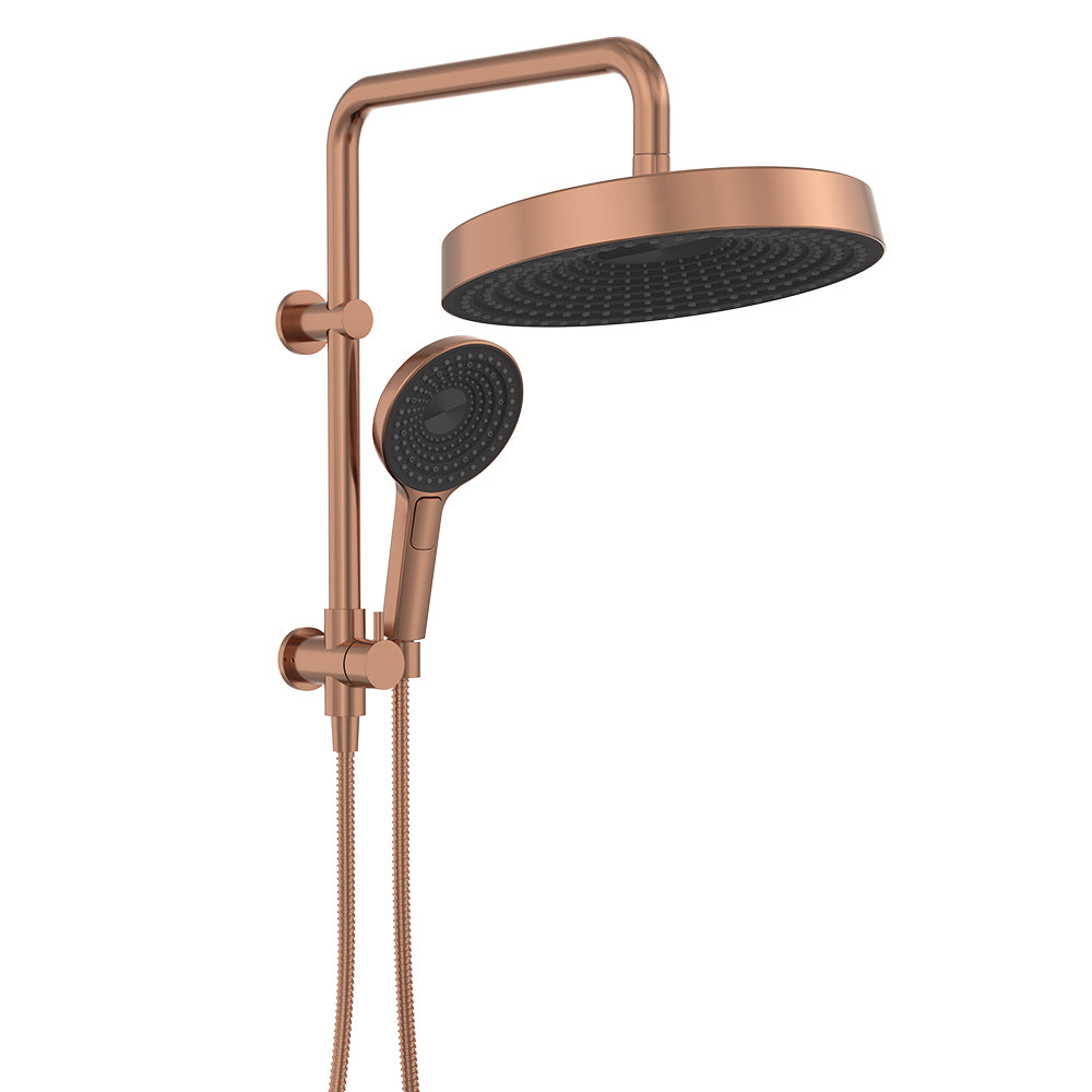 Fienza Kuro Twin Half-Rail Shower, Round Head, Brushed Copper