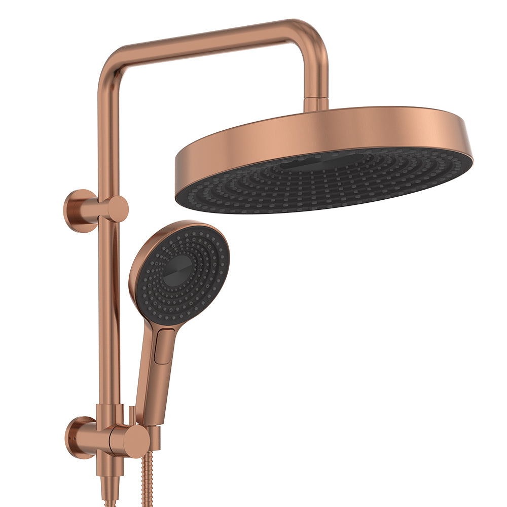 Fienza Kuro Twin Half-Rail Shower, Round Head, Brushed Copper