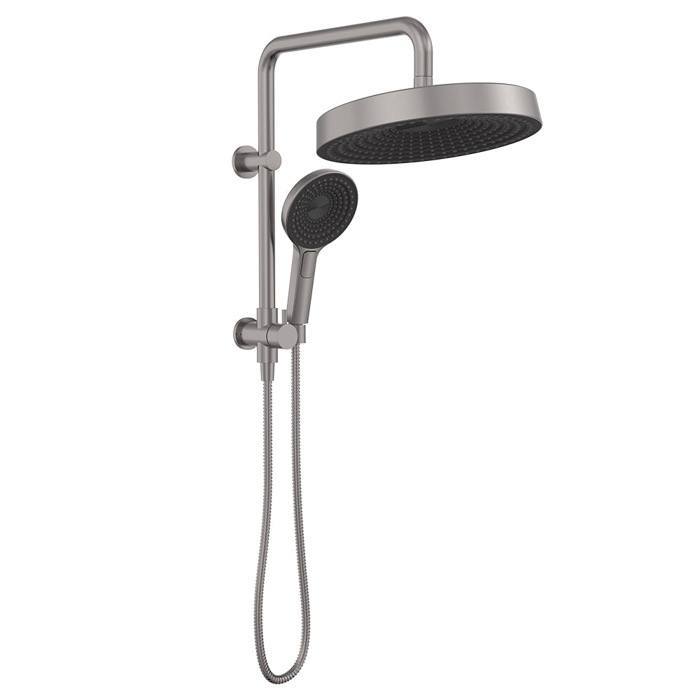 Fienza Kuro Twin Half-Rail Shower, Round Head, Gun Metal