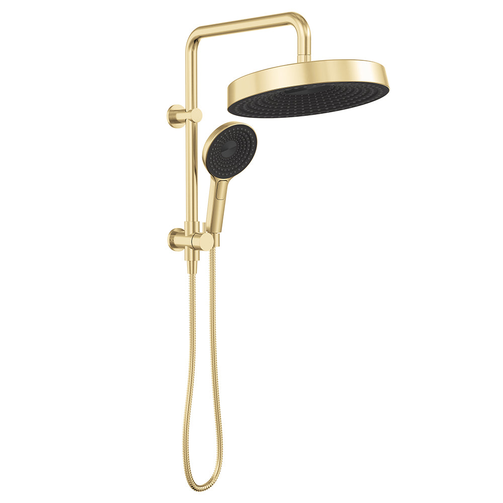 Fienza Kuro Twin Half-Rail Shower, Round Head, Urban Brass