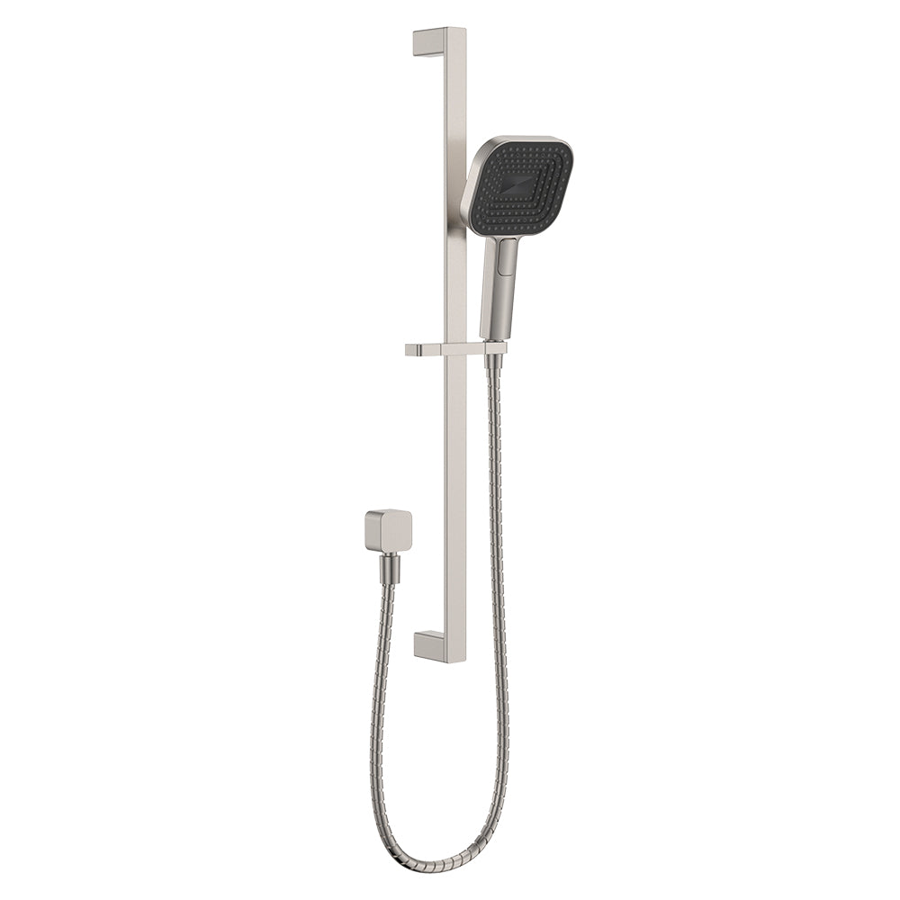 Fienza Kuro Rail Shower Soft Square Head, Brushed Nickel