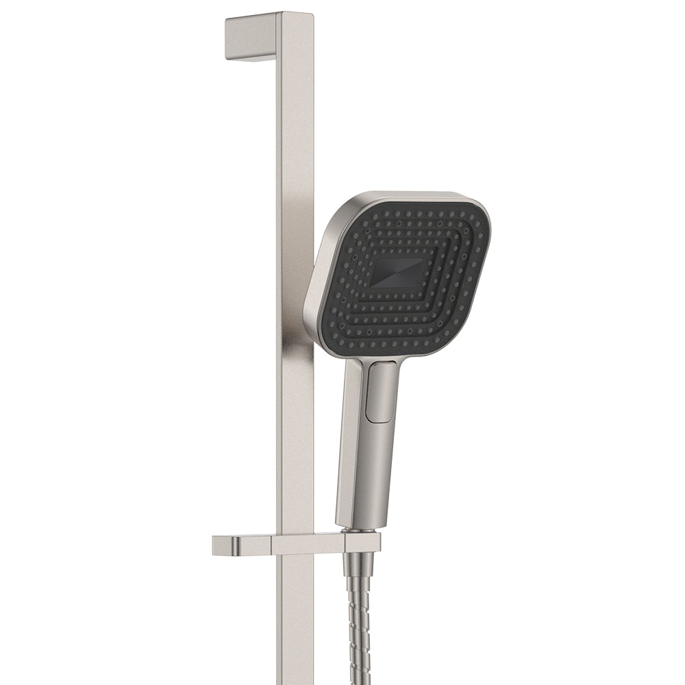 Fienza Kuro Rail Shower Soft Square Head, Brushed Nickel