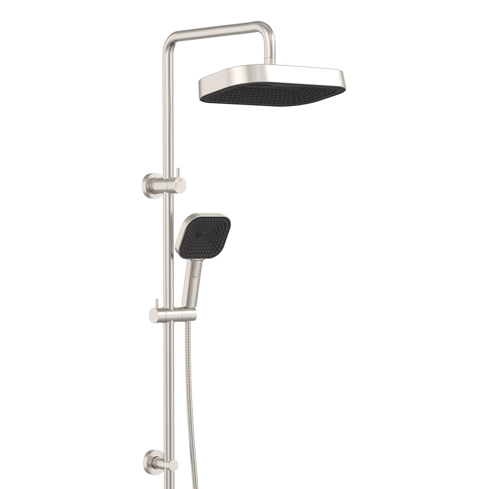 Fienza Kuro Twin Shower, Soft Square Head, Brushed Nickel