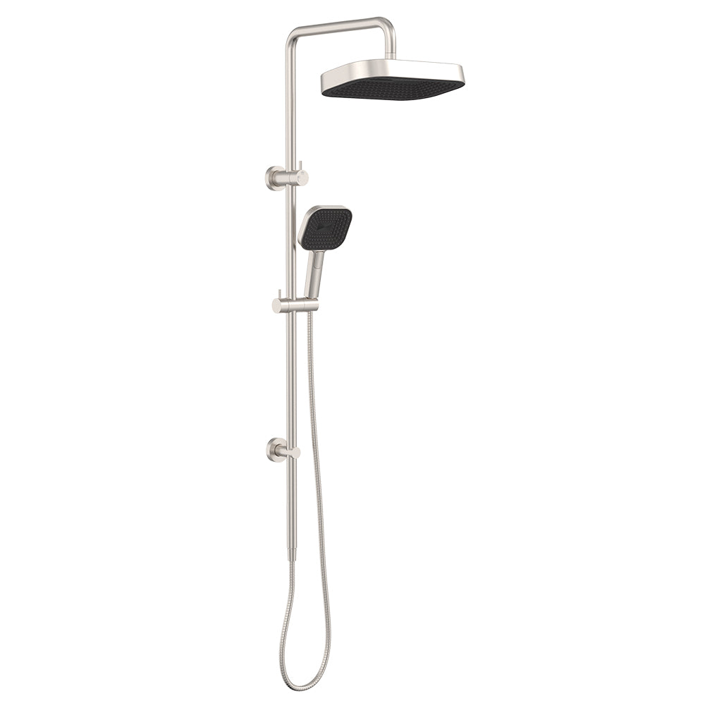 Fienza Kuro Twin Shower, Soft Square Head, Brushed Nickel