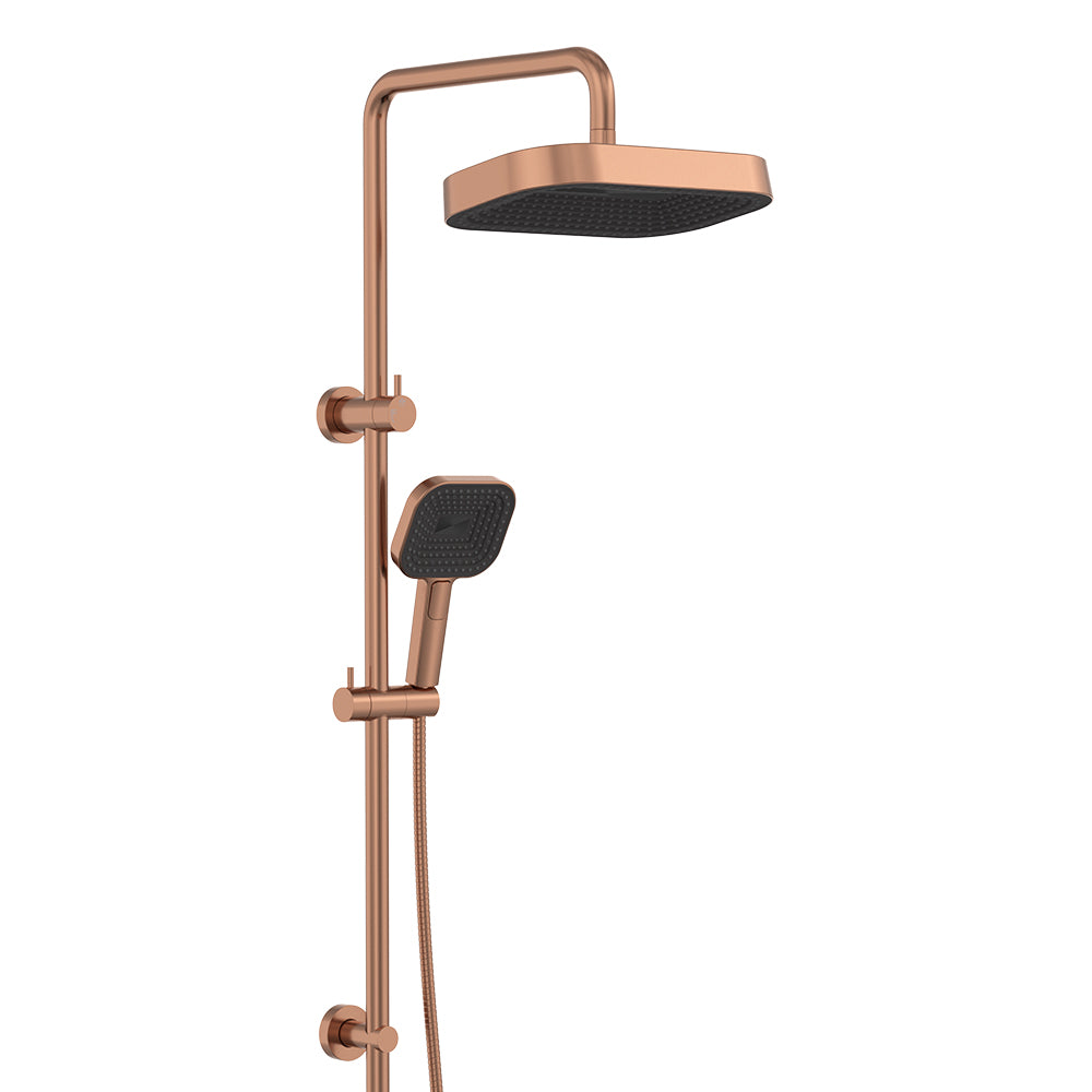 Fienza Kuro Twin Shower, Soft Square Head, Brushed Copper