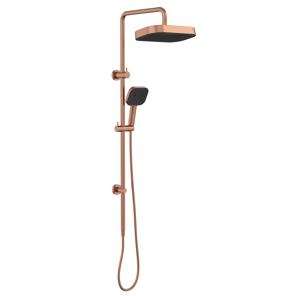 Fienza Kuro Twin Shower, Soft Square Head, Brushed Copper
