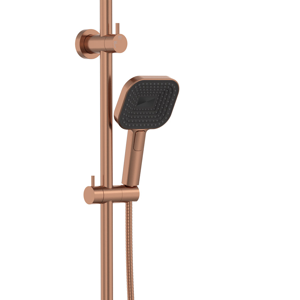 Fienza Kuro Twin Shower, Soft Square Head, Brushed Copper