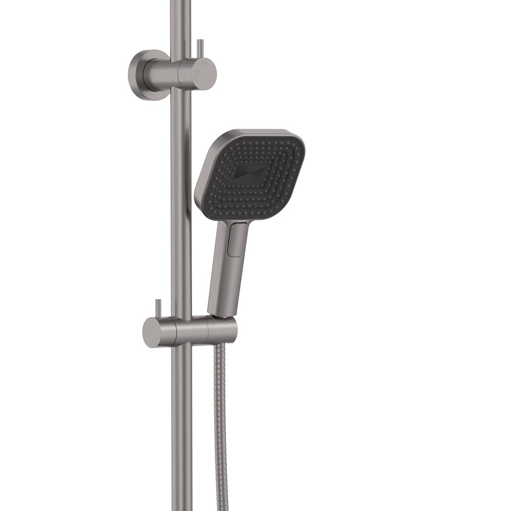 Fienza Kuro Twin Shower, Soft Square Head, Gun Metal