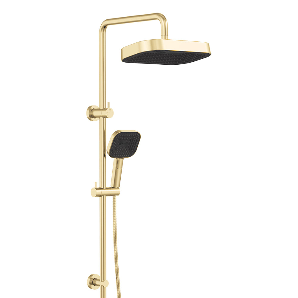 Fienza Kuro Twin Shower, Soft Square Head, Urban Brass