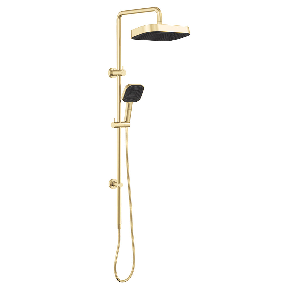 Fienza Kuro Twin Shower, Soft Square Head, Urban Brass