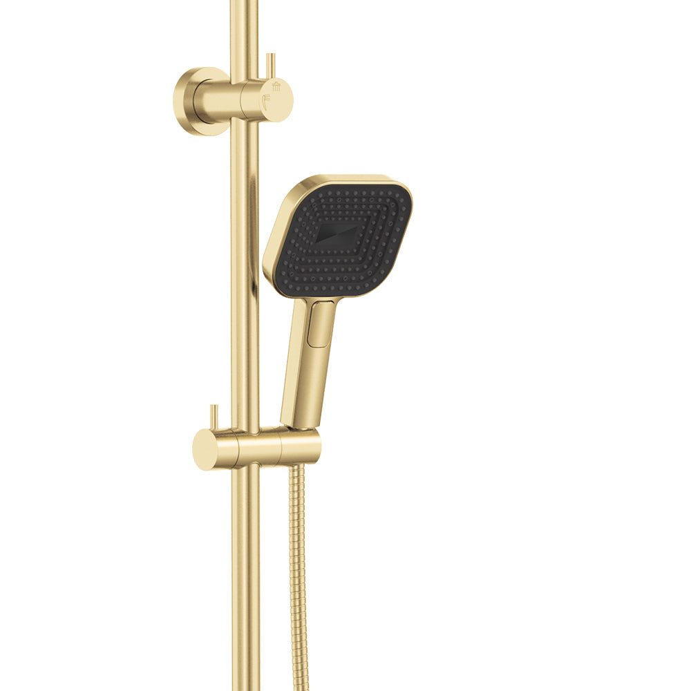 Fienza Kuro Twin Shower, Soft Square Head, Urban Brass